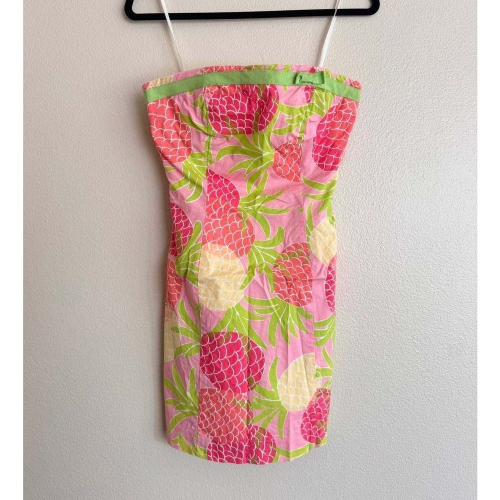 Lilly Pulitzer Pink Pineapple Strapless Mini Dress 2 Preppy Resortwear Tropical